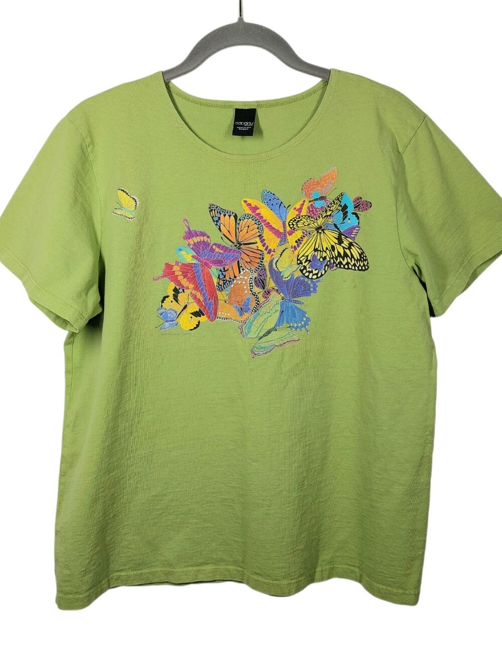 Sabaku Artwear Butterflies Green Tshirt Top Women's Size M Short Sleeves Cotton